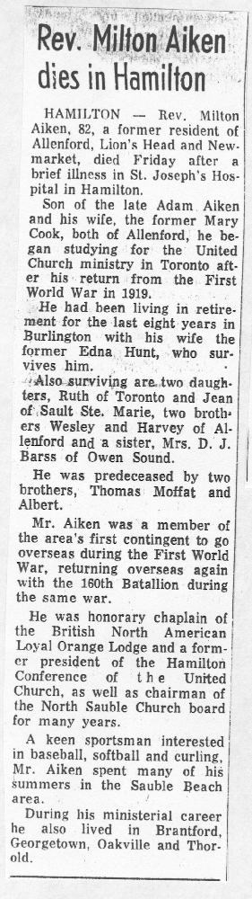 Rev. M.J. Aiken obituary